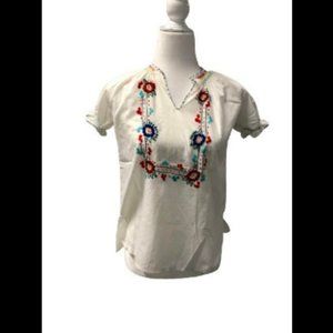 Vintage 1960s 1970s Embroidered Peasant Top Blouse